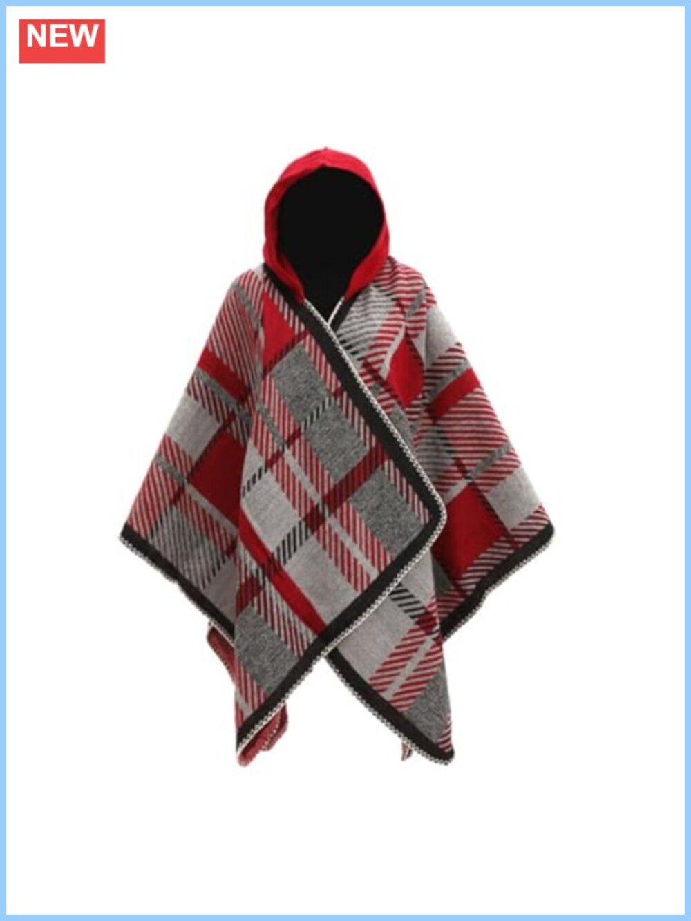 Plaid Hooded Poncho Cape Wrap Acrylic One Size